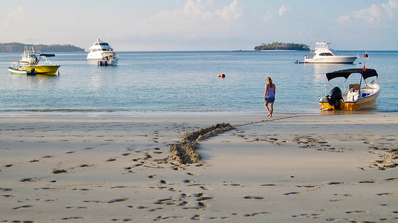 Sunset begins on Contador Island, Panama.
