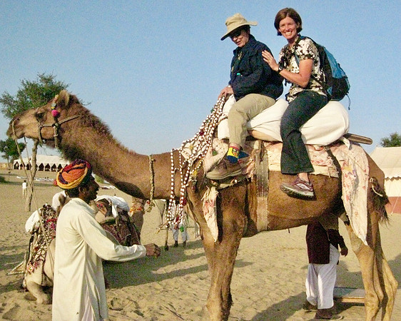 Inda and the sunset camel ride on our Rajasthan trip.
